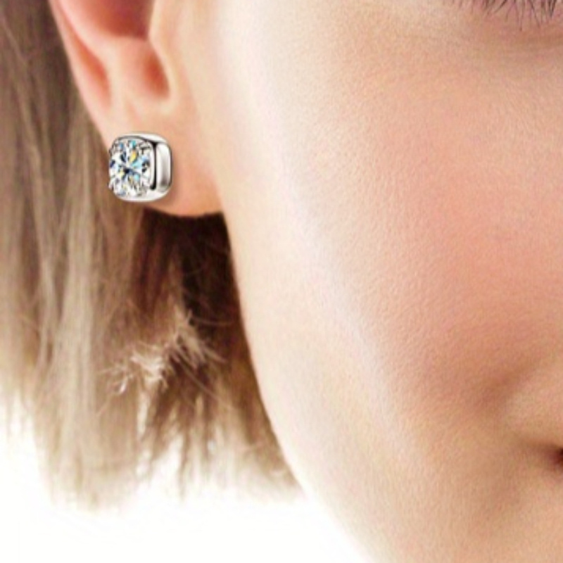 925 Silver Moissanite Square Stud Earrings, Unisex Gift